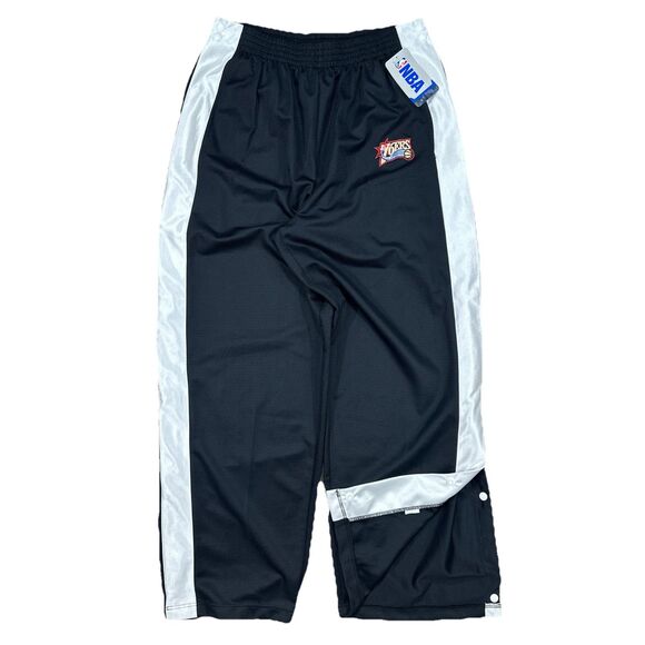 Vintage NWT Y2K Philadelphia 76ers Breakaway Pants Black Snap Warm Up Sz Large - Picture 1 of 9